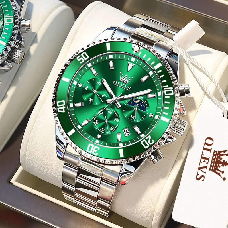 Relógios OLEVS Masculinos Top Marca Relógio de Luxo para Homens Original À Prova D'Água Aço Inoxidável Cronógrafo Fase da Lua Data Rota Dial