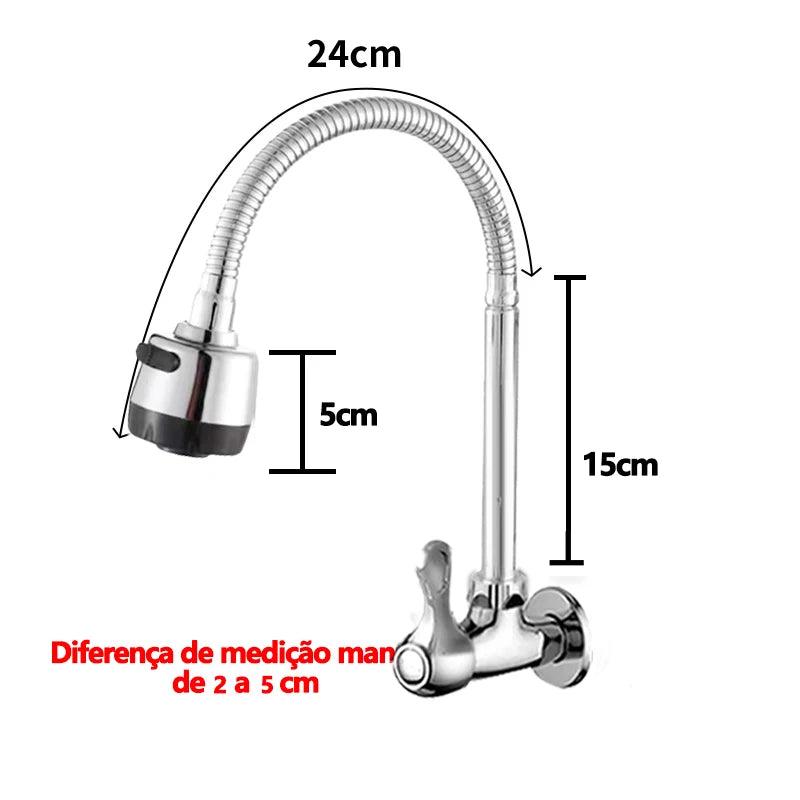 Torneira Gourmet Cozinha Pia de Parede Tubo Flexível Aço Inoxidável 1/4 - BrazilStory