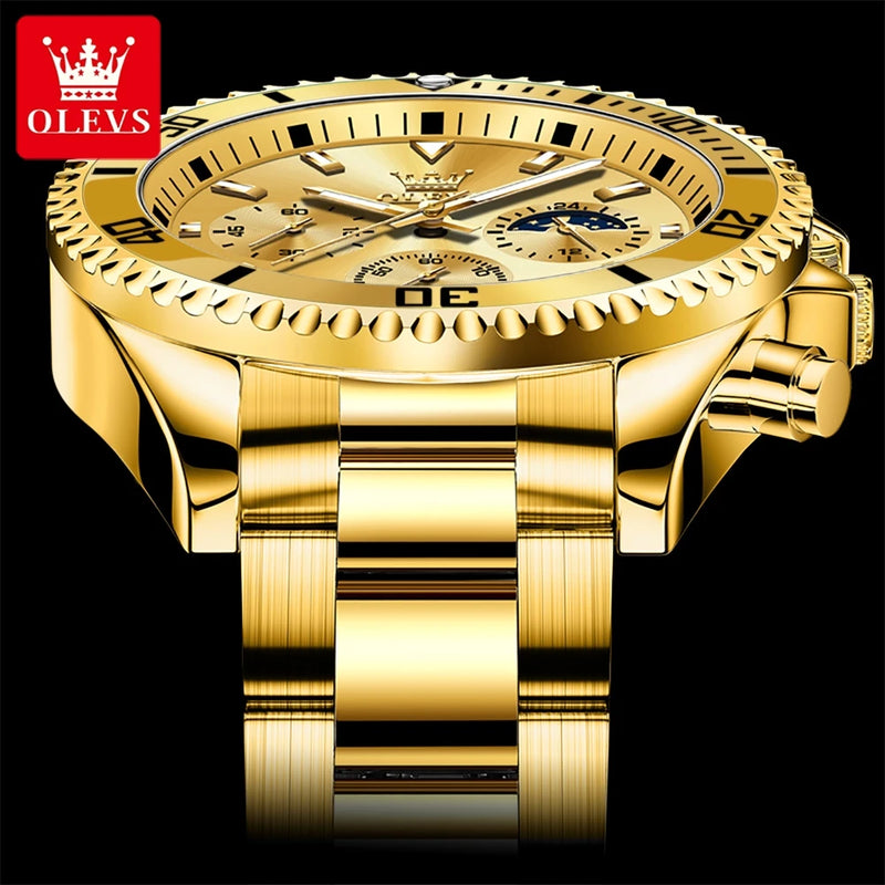 Relógios OLEVS Masculinos Top Marca Relógio de Luxo para Homens Original À Prova D'Água Aço Inoxidável Cronógrafo Fase da Lua Data Rota Dial