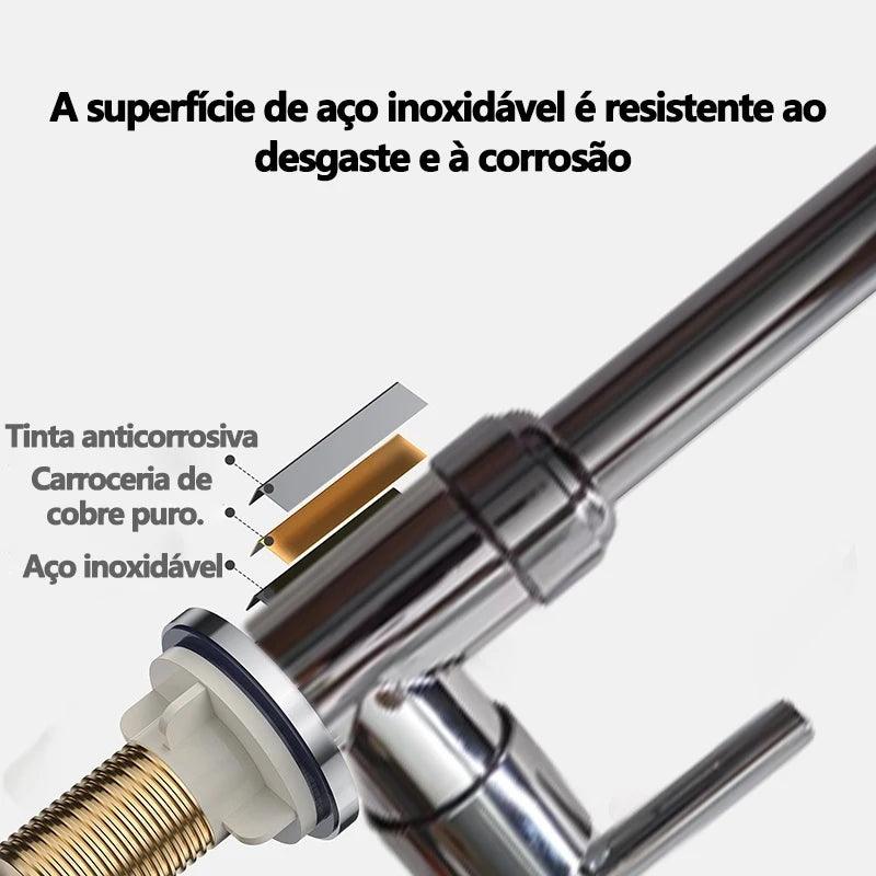 Torneira Gourmet Cozinha Pia de Parede Tubo Flexível Aço Inoxidável 1/4 - BrazilStory
