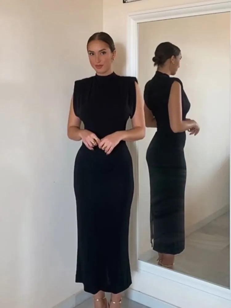 Vestido fino sem mangas preto casual, moda urbana - BrazilStory