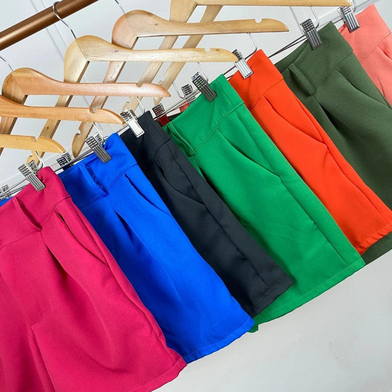 Shorts alfaiataria feminino de poliéster com botões - BrazilStory
