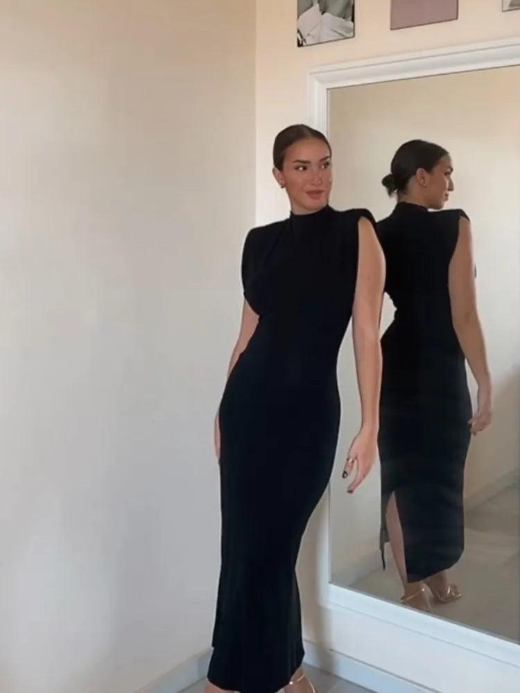 Vestido fino sem mangas preto casual, moda urbana - BrazilStory