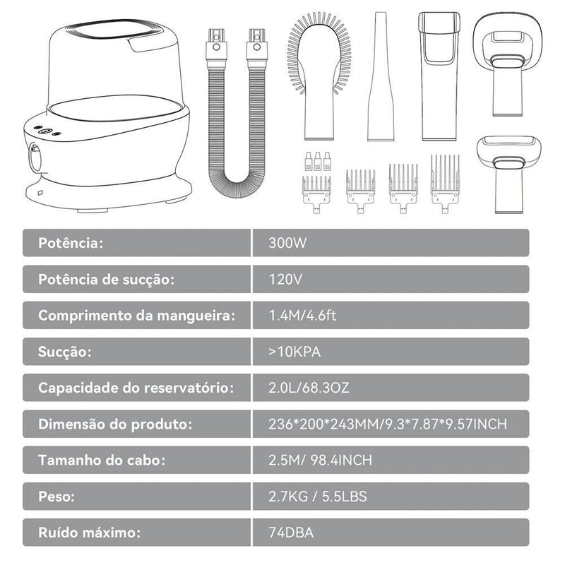 kit aspirador multifuncional 5 em 1 para cães e gatos, para aspirar e tosar pelos. - BrazilStory