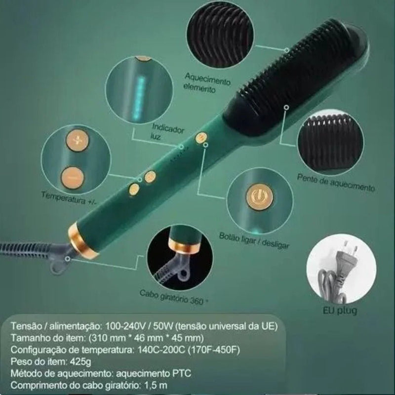 Escova Alisadora Bivolt 5 em 1 - Alisa, Hidrata, Modela, Alinha e Anti-Frizz - BrazilStory