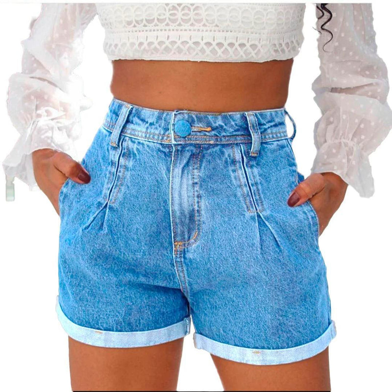 Kit 2 Short Jeans Feminino, Cintura Alta Com Bolso - BrazilStory