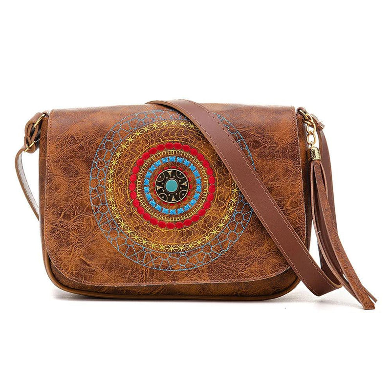 Bolsa Feminina Transversal de Ombro Couro Bordada - BrazilStory