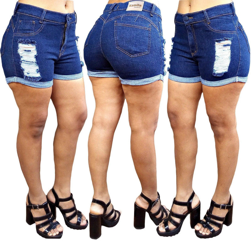 Kit 2 Short Jeans Feminino, Cintura Alta Com Bolso - BrazilStory