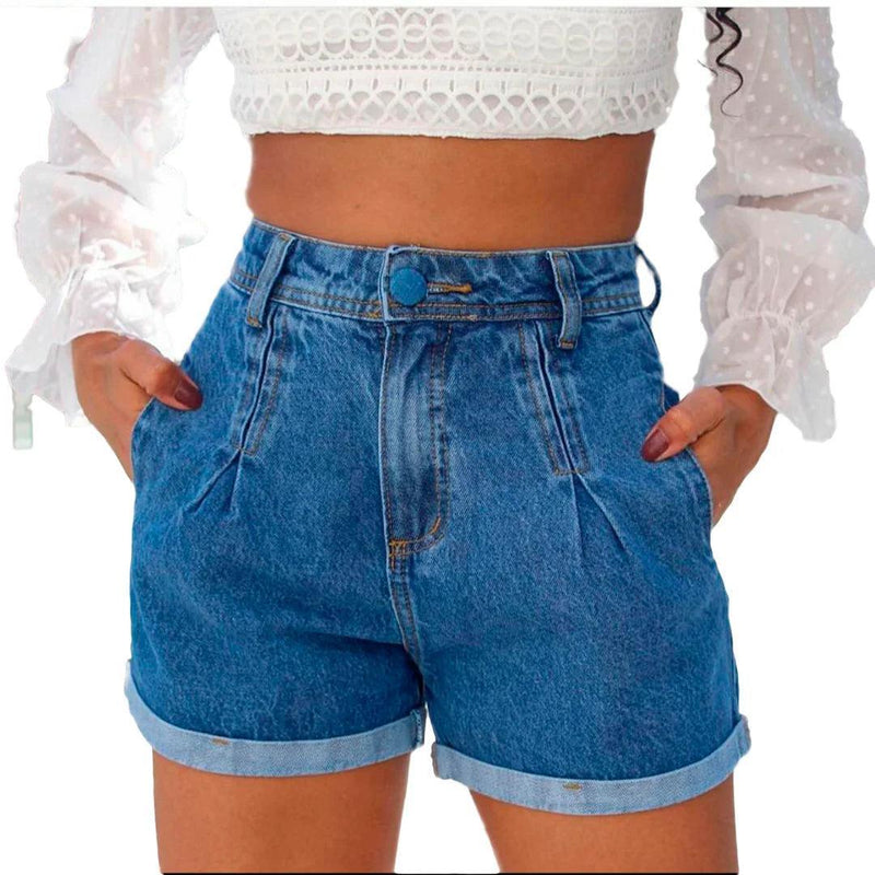 Kit 2 Short Jeans Feminino, Cintura Alta Com Bolso - BrazilStory