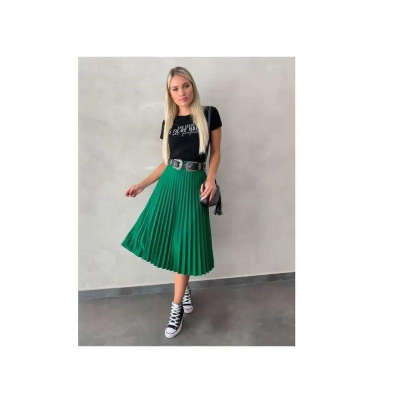 Saia Midi Plissada em Malha Crepe Moda Evangélica Feminina - com Forro - Helanca Light - BrazilStory