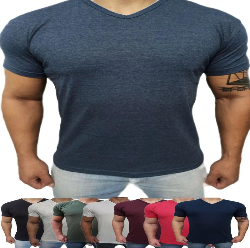 Camiseta Masculina Lisa Gola V Slim Fit - BrazilStory