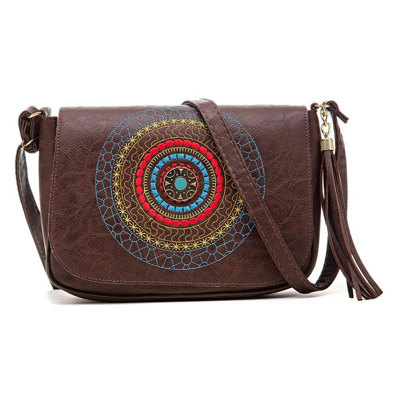 Bolsa Feminina Transversal de Ombro Couro Bordada - BrazilStory