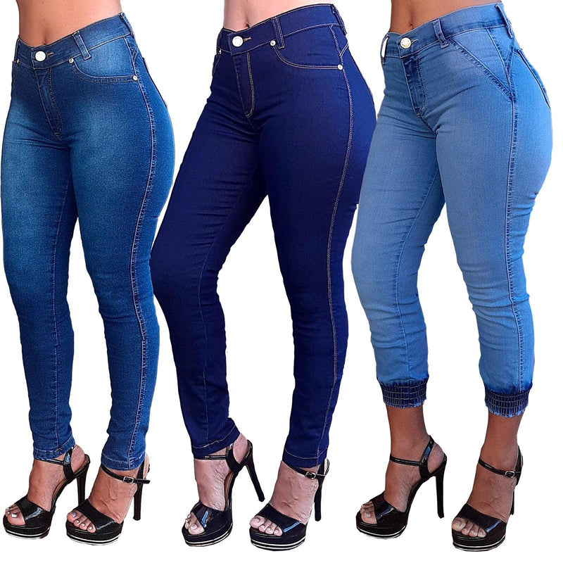 Kit 2 Calças Jeans Feminina com Lycra Cintura Alta Empina BUMBUM - BrazilStory