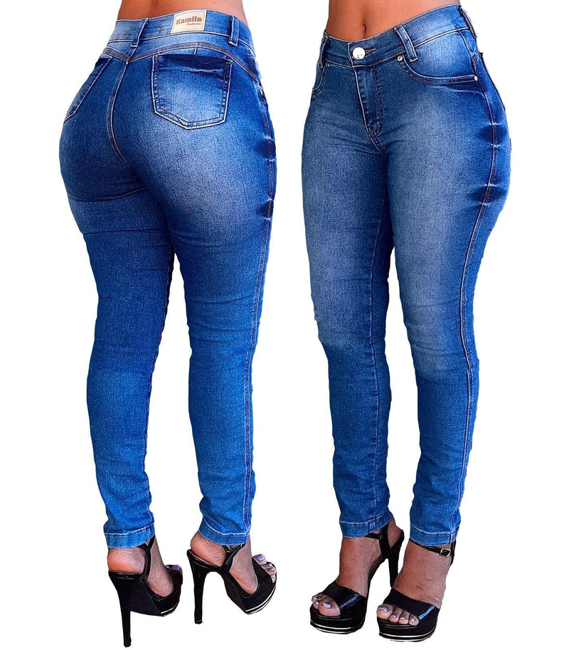 Kit 2 Calças Jeans Feminina com Lycra Cintura Alta Empina BUMBUM - BrazilStory