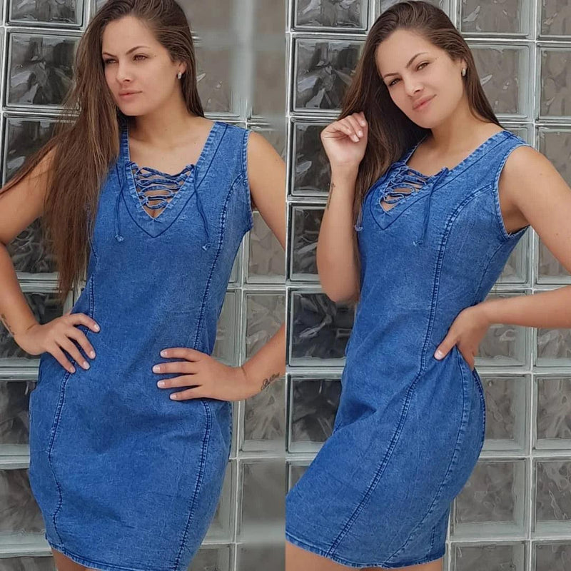Vestido longo jeans feminino - BrazilStory