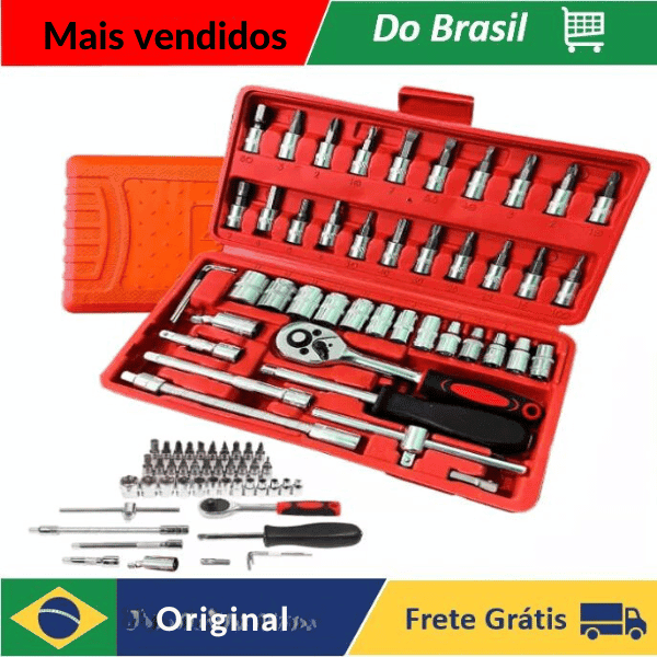 KIT Chaves Jogo Catraca Reversível Soquetes 46 Peças c/Maleta - BrazilStory
